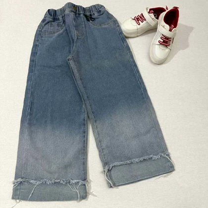 شلوار بگ دخترانه جین مدل پاکتی ریش دار