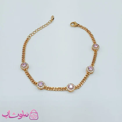 دستبند دخترانه ژوپینگ ظریف با نگین صورتی کد 3982