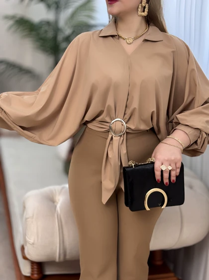 شومیز کرپ حلقه‌ای2823