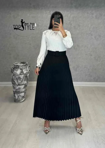 دامن ماکسی پلیسه کمر دار : 8679