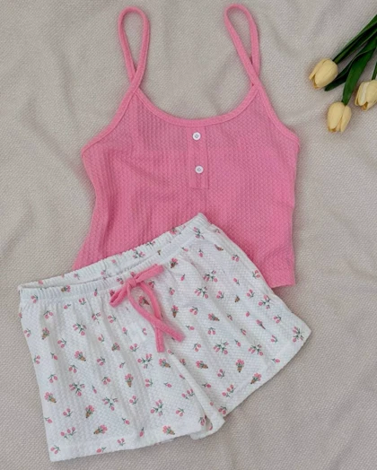 ست نیم‌تنه و شلوارک گل ریز کد 5073