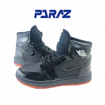 کفش اسپرت مردانه برند نایکی nike مدل جردن وان ساق‌دار مشکی ورنی کد 612