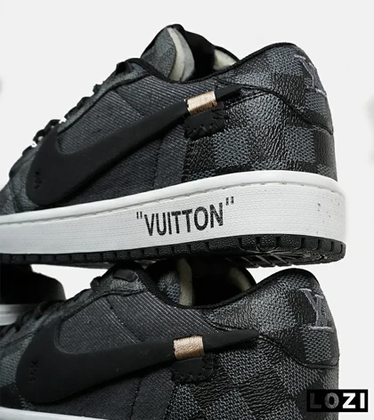 کفش کتانی مردانه و زنانه طوسی مشکی NIKE jordan 1 x LOUIS VUITTON مدل 6931