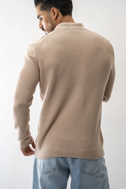 بافت آستین بلند یقه دار مردانه