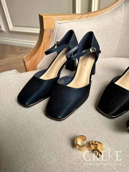 کفش مخمل طرحدار بغل باز پاشنه 7 سانت