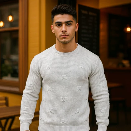 پلیور زاپ‌دار سفید مردانه مدلDeta