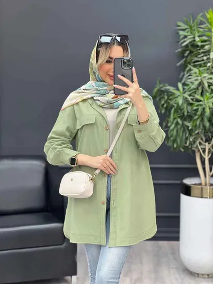 مانتو دکمه چوبی جیب نما