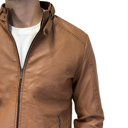 کاپشن چرم یقه دو دکمه FLSZ2308