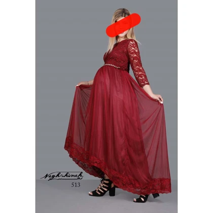 پیراهن بارداری گیپور آستین بلند پشت بلند کد 2534