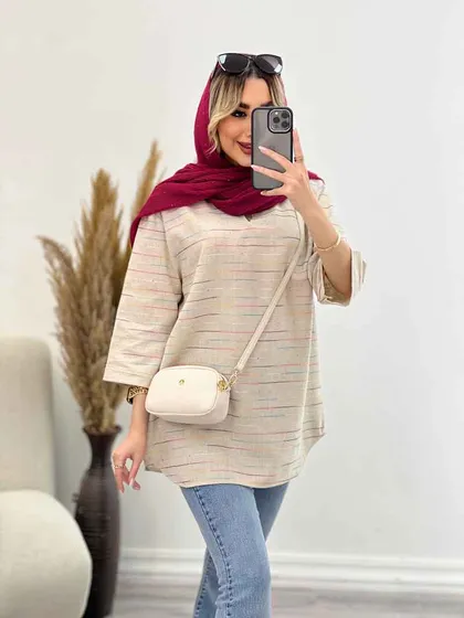 مانتو لینن نچرال یقه دار