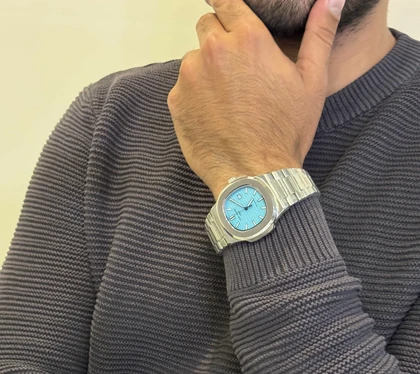 ساعت پتک فیلیپ ناتیلوس مردانه نقره ای صفحه تیفانی Patek Philippe Nautilus