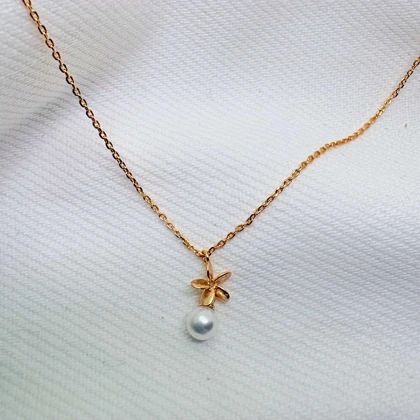 گردنبند ژوپینگ مدل «شکوفه و شبنم» | رقص گل طلایی با آویز مروارید