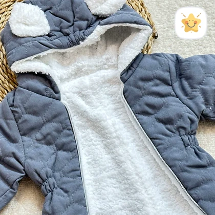 کاپشن سرهمی نوزادی گوش دار پاپوش داخل تمام خز مدل ببر کوچولو