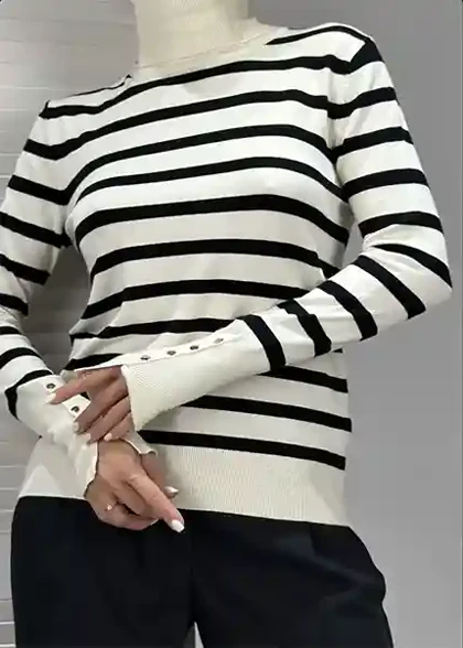 یقه اسکی بافت دکمه طلایی