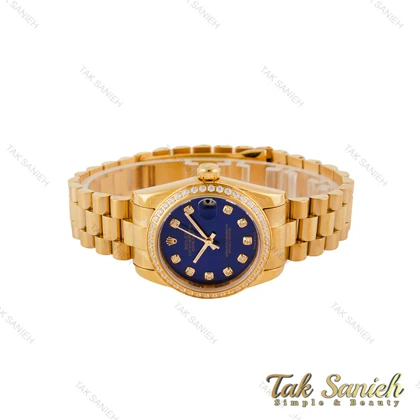 ساعت رولکس زنانه بند پرزیدنت طلایی صفحه سرمه ای دورنگین Rolex-4958-L