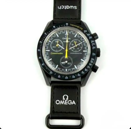 ساعت مچی امگا سواچ مشکی عقربه زرد