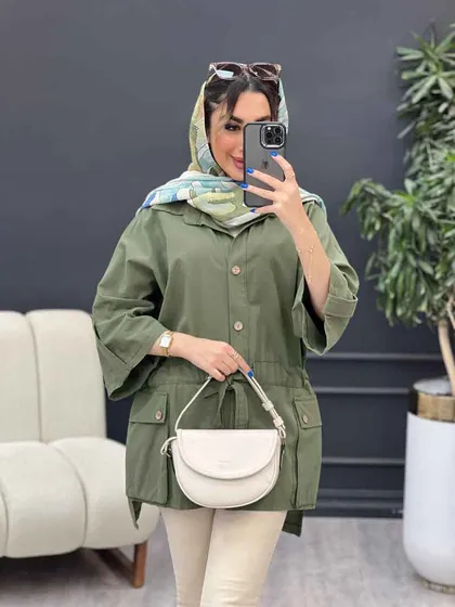 مانتو لینن آستین پاگن سر جیب دکمه
