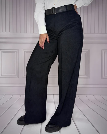 خرید شلوار بگ مخمل کبریتی مشکی زنانه سایز بندی 40 تا 48 قد 107 Women's Black Corduroy Baggy Pants کد 914105
