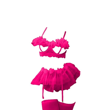 ست فانتزی دامنی فنر دار زنیت رنگ سرخابی کد z218