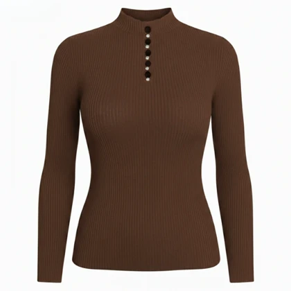 بافت آستین بلند نگین‌دار قهوه ای