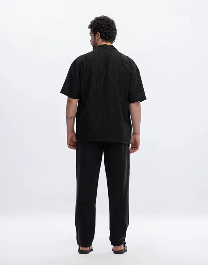 آستین کوتاه ژاکارد یقه انگلیسی