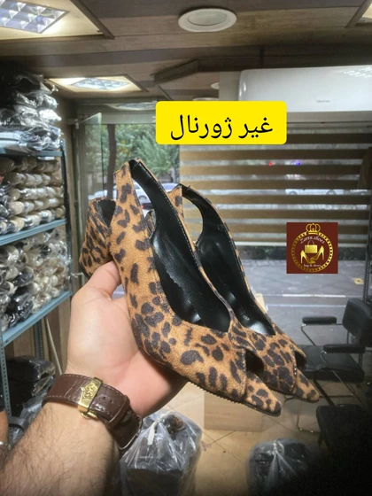 صندل زنانه پاشنه پنج سانت پلنگی