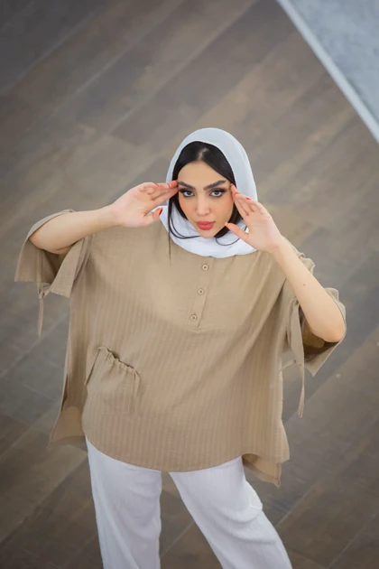 مانتو راه راه جلو بسته گت دار