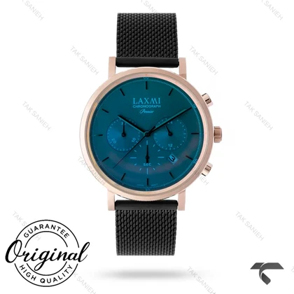 ساعت مردانه لاکسمی 8124-1 رزگلد صفحه آبی بند حصیری Laxmi-9135-G