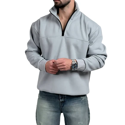 دورس مردانه یقه نیم زیپ طوسی طرح ساده