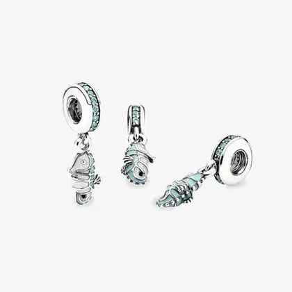 چارم آویز اسب دریایی گرمسیری نقره پاندورا