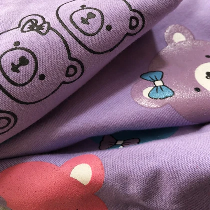 ست تیشرت آستین کوتاه و شلوارک راحتی دخترانه مدل خرسی PJ1055 رنگ بنفش