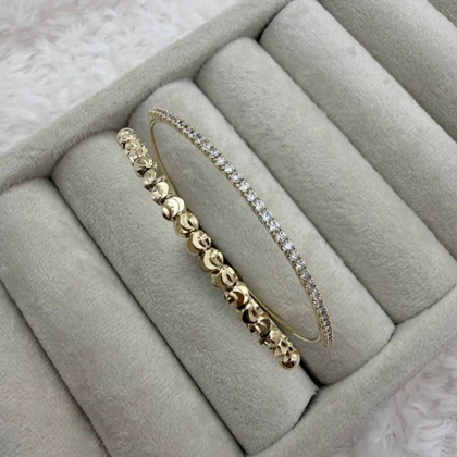 بنگل نازک طلایی گوی و نگین