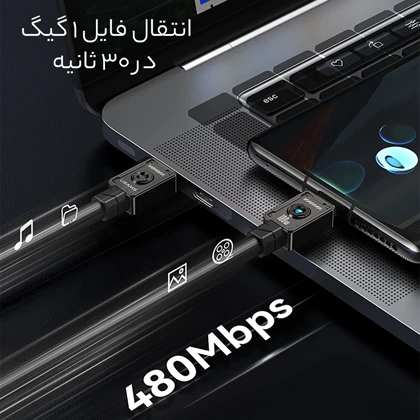 کابل سوپر فست شارژ و انتقال داده دو سر تایپ سی 100 وات 1.2 متری یوسامز US-SJ684