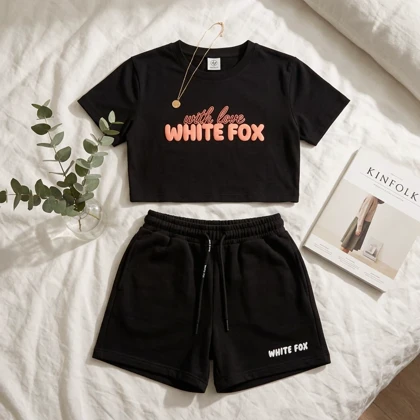 تیشرت و شلوارک زنانه طرح White Fox رنگ مشکی