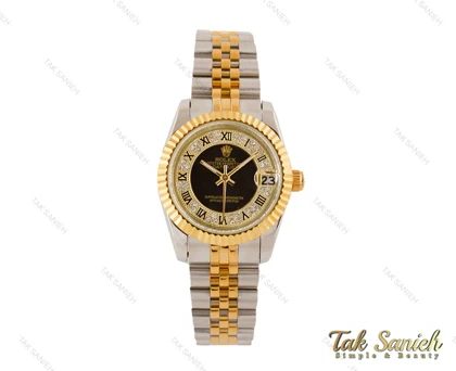 ساعت رولکس زنانه دورنگ طلایی ایندکس یونانی متوسط Rolex-3624-L