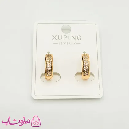 گوشواره حلقه‌ای زنانه ژوپینگ طرح نگین سفید