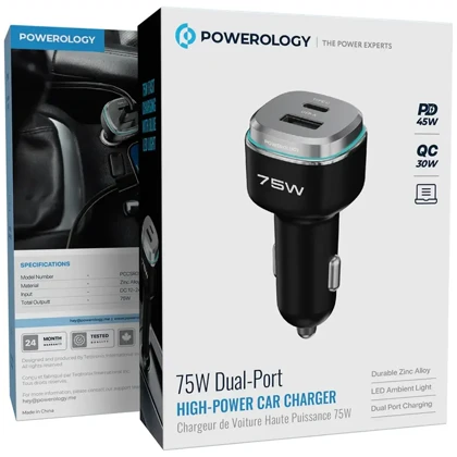 شارژر فندکی فست شارژ ماشین پاورولوژی Powerology مدل PCCSR024BKOG