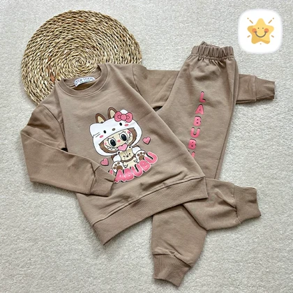 بلوز شلوار دخترانه جنس پنبه مدل لبوبو TT مناسب 4 تا 8 سال