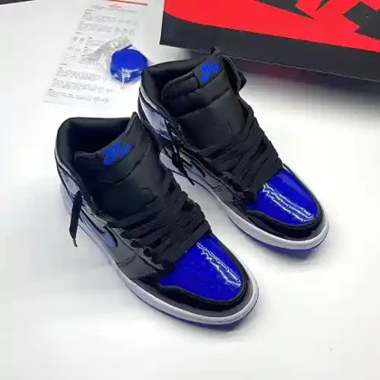 کفش نایک ایر جردن وان ساق‌دار ورنی پتنت رویال آبی مشکی Nike Air Jordan 1 High OG Patent Royal Blue Black
