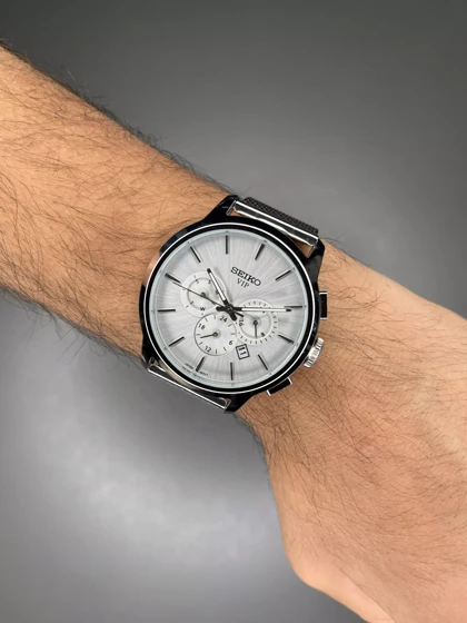 ساعت مچی سیکو فول دیت بند حصیری سیلور صفحه سفید Seiko VIP