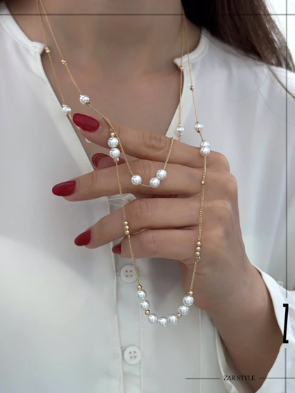 گردنبند دو لاین مروارید و گوی