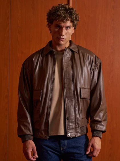 جکت چرمی / رنگ قهوه ای تیره / برند NEGRO ترکیه