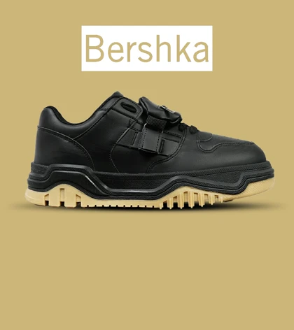 کفش کتانی بگ دار مردانه و زنانه مشکی کرم BERSHKA مدل 4846