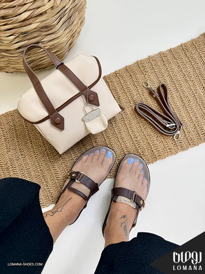 ست کیف ساغر و اسلیپر تک سگک توری لومانا