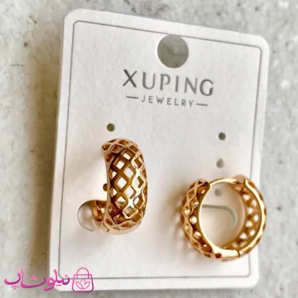 گوشواره زنانه حلقه‌ای ژوپینگ مدل لوزی طلایی کد 2391