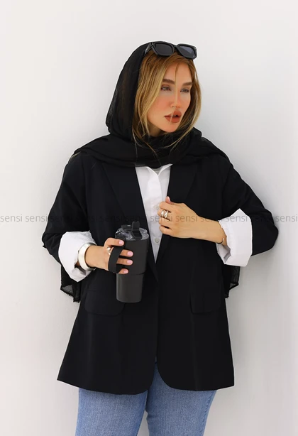 کت زنانه لینن آستین راه راه کد1006450