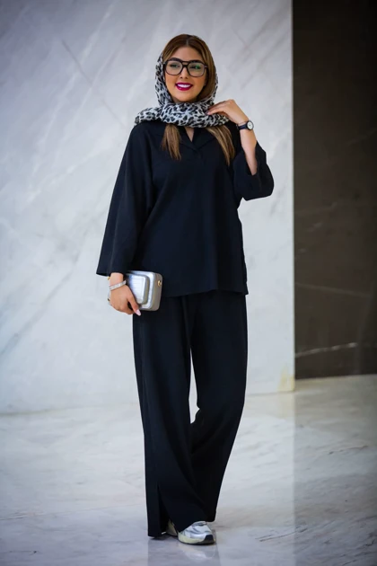 مانتو شلوار لونا یقه برگردان