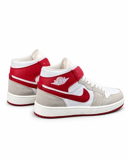کفش کتانی مردانه مدل جردن وان ساق‌دار طوسی قرمز Nike jordan1
