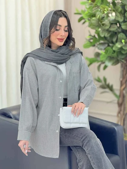 شومیز راه راه تک جیب پشت پیله