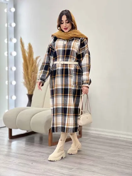 پیراهن بلند چهارخونه آستین پیله